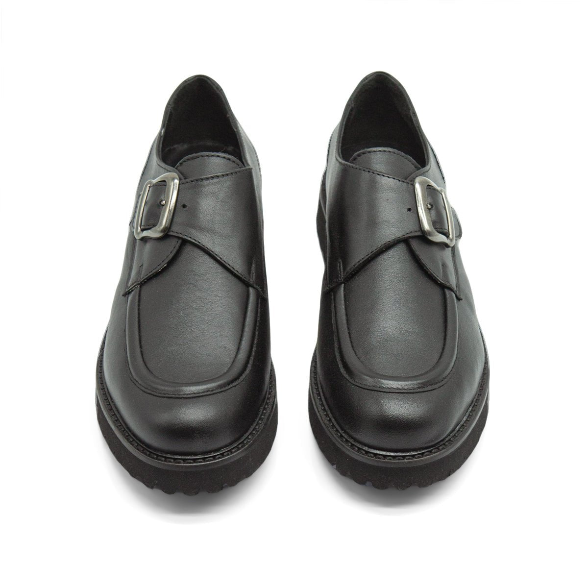 Figini - Monk strap con fondo carrarmato in vitello nero - Figini Milano