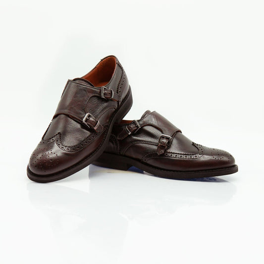 Figini - Montante Wilson con doppia fibbia in vitello anticato testamoro - Figini Milano