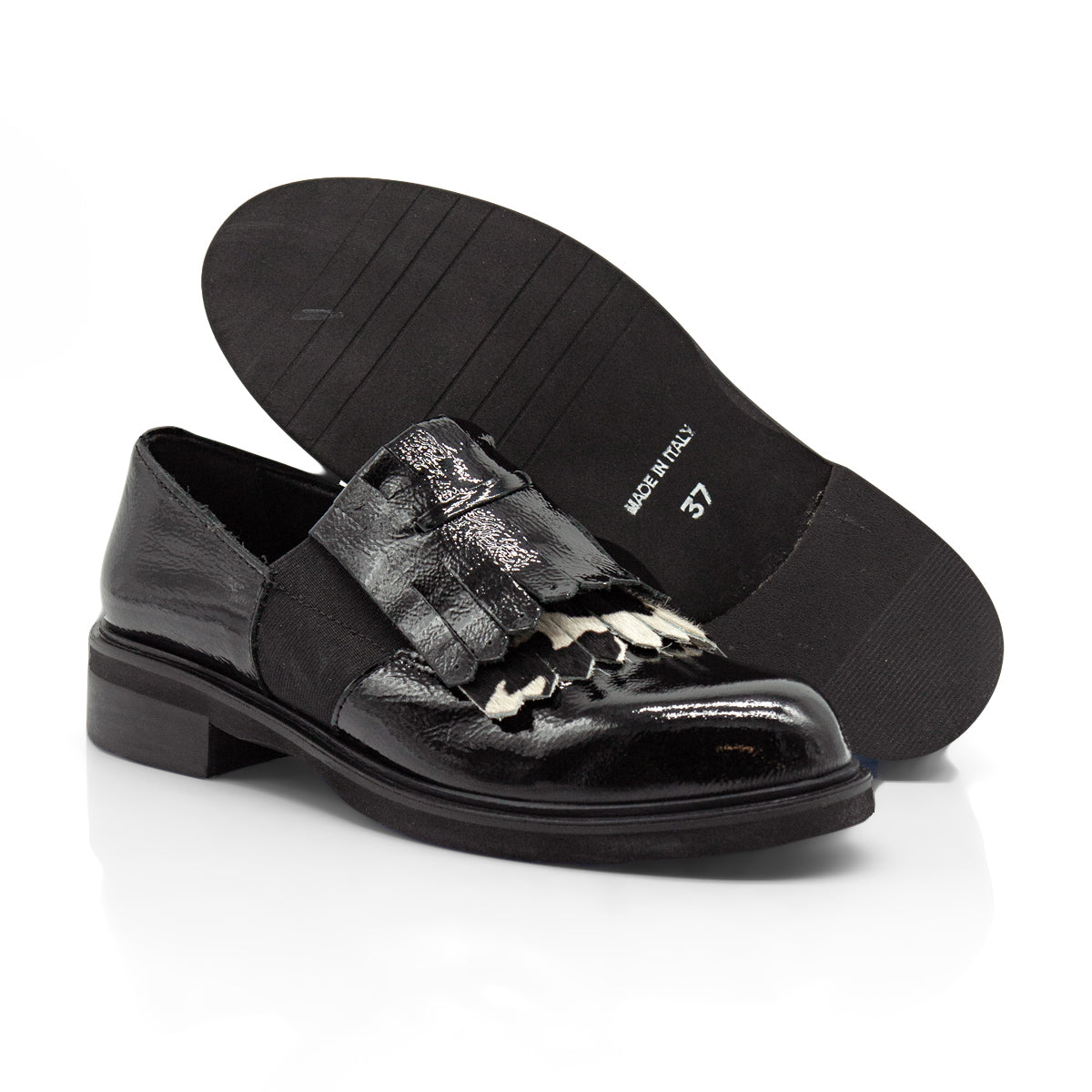 Figini - Montanti Slip-on con frange in vernice nera - Figini Milano