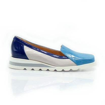 Figini - Montanti Slip - on su zeppa in Vernice Beige e Blu - Figini Milano