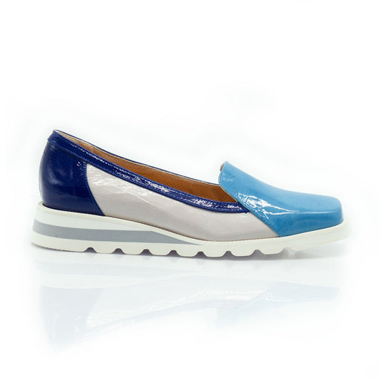 Figini - Montanti Slip - on su zeppa in Vernice Beige e Blu - Figini Milano