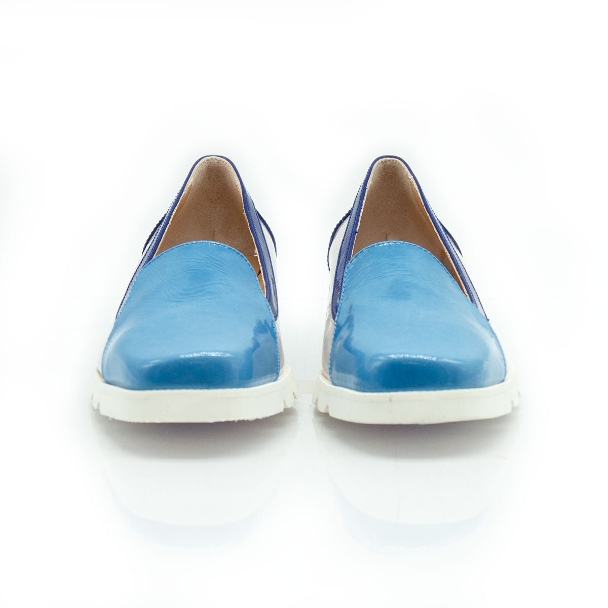 Figini - Montanti Slip - on su zeppa in Vernice Beige e Blu - Figini Milano