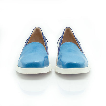 Figini - Montanti Slip - on su zeppa in Vernice Beige e Blu - Figini Milano