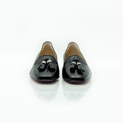 Figini - pantofola con fiocchetti e tacco 2 cm in nappa nero - Figini Milano