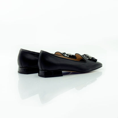 Figini - pantofola con fiocchetti e tacco 2 cm in nappa nero - Figini Milano
