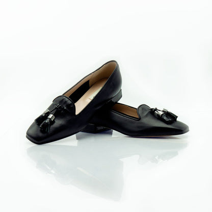 Figini - pantofola con fiocchetti e tacco 2 cm in nappa nero - Figini Milano