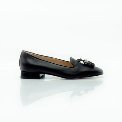 Figini - pantofola con fiocchetti e tacco 2 cm in nappa nero - Figini Milano