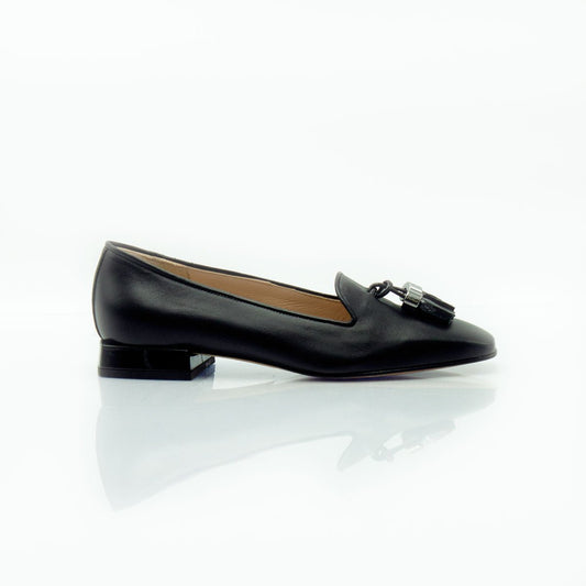 Figini - pantofola con fiocchetti e tacco 2 cm in nappa nero - Figini Milano