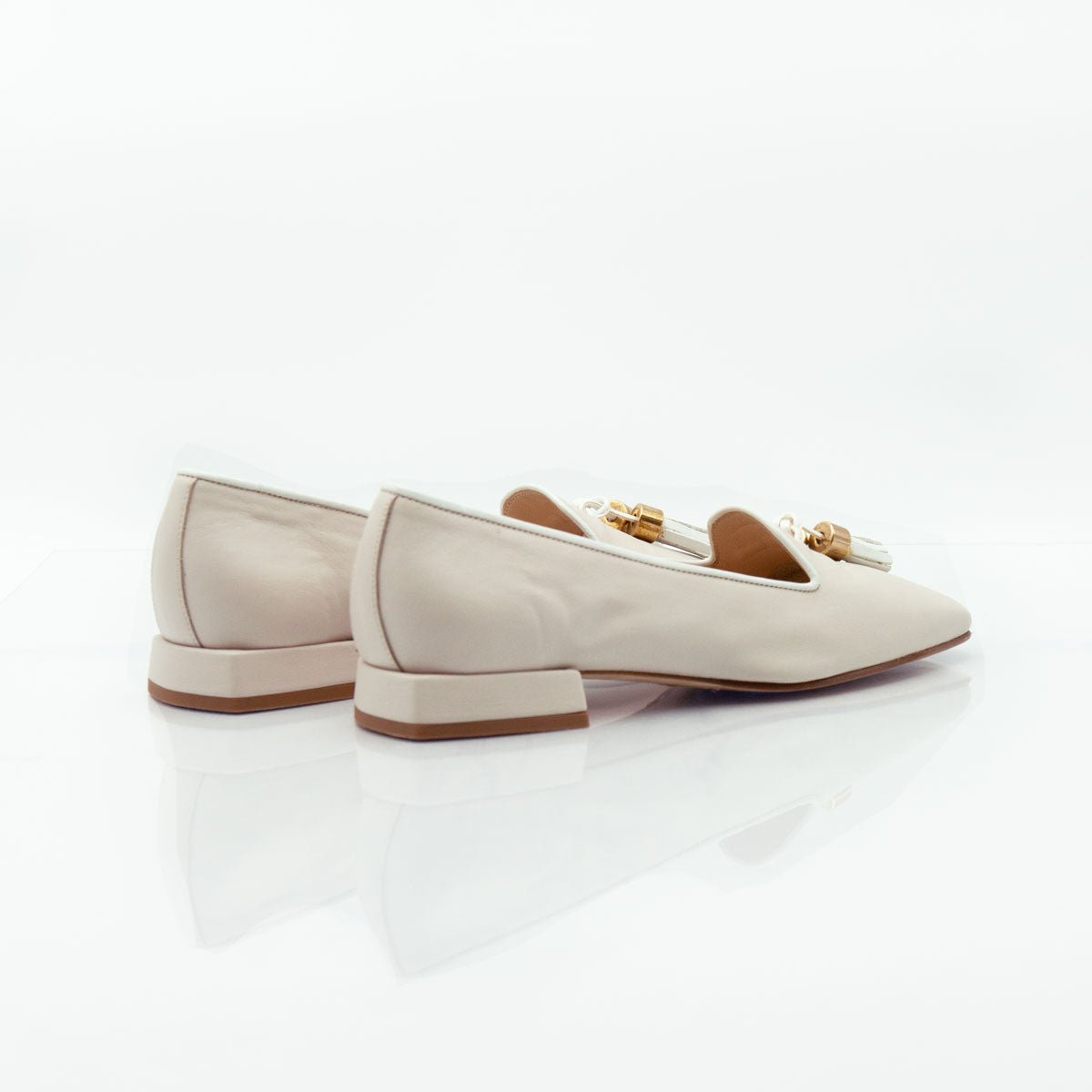 Figini - pantofola con fiocchetti e tacco 2 cm in nappa panna - Figini Milano