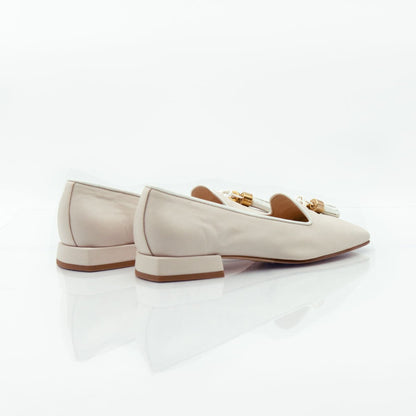 Figini - pantofola con fiocchetti e tacco 2 cm in nappa panna - Figini Milano