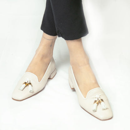 Figini - pantofola con fiocchetti e tacco 2 cm in nappa panna - Figini Milano