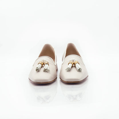 Figini - pantofola con fiocchetti e tacco 2 cm in nappa panna - Figini Milano