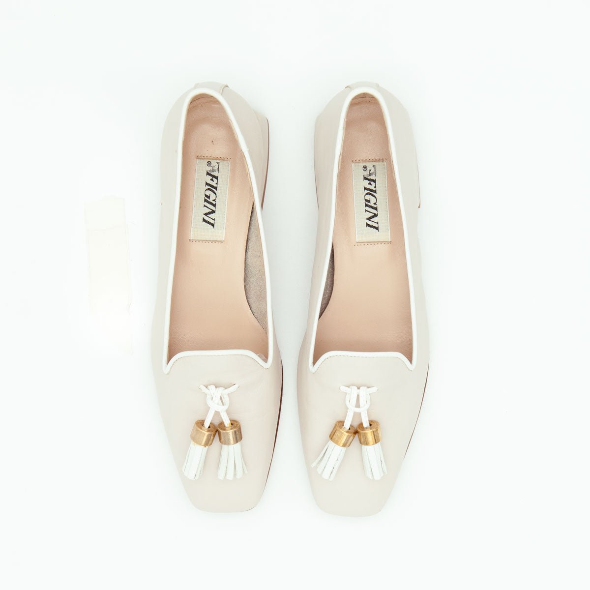 Figini - pantofola con fiocchetti e tacco 2 cm in nappa panna - Figini Milano