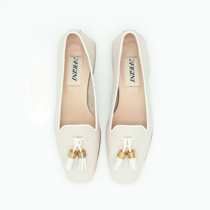 Figini - pantofola con fiocchetti e tacco 2 cm in nappa panna - Figini Milano