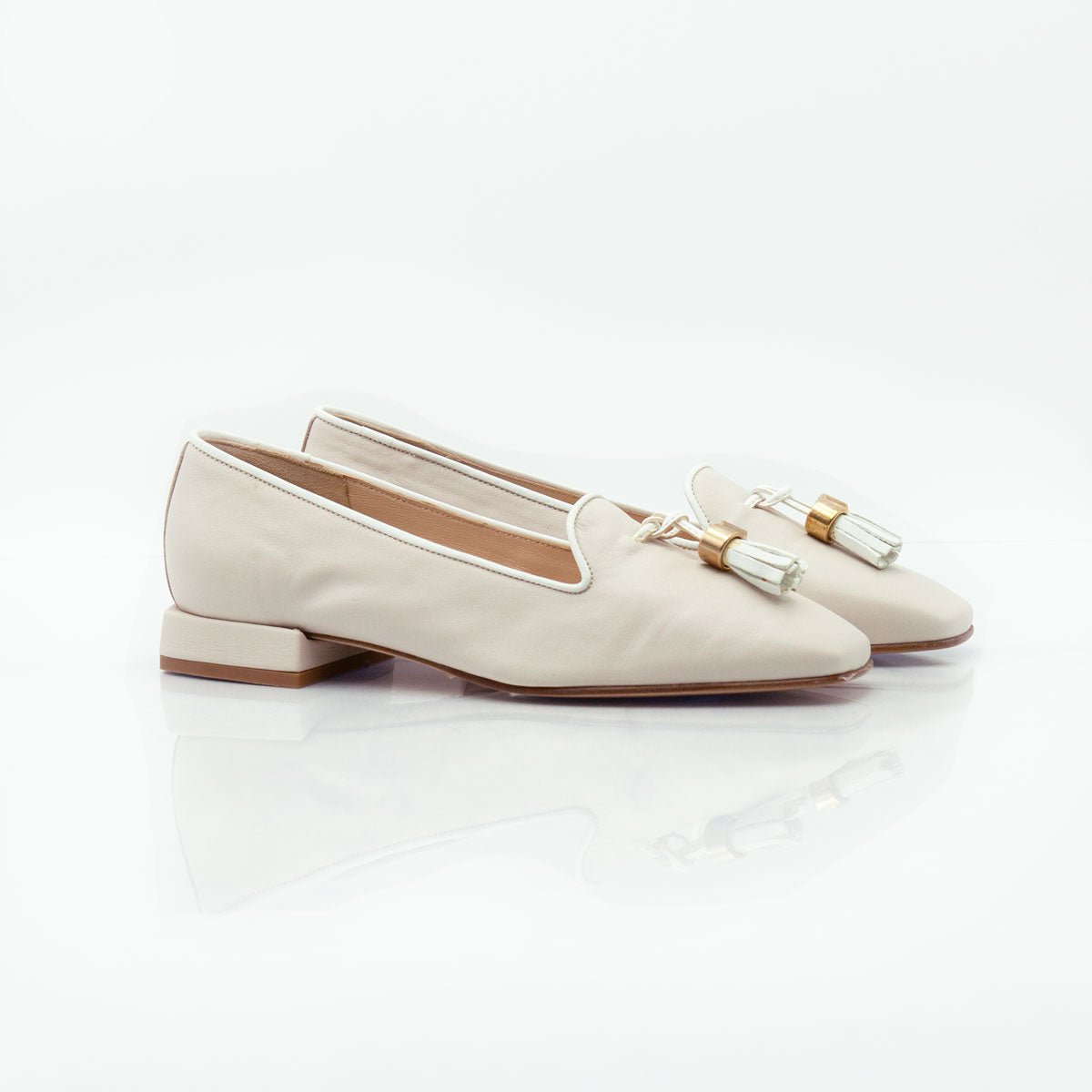 Figini - pantofola con fiocchetti e tacco 2 cm in nappa panna - Figini Milano