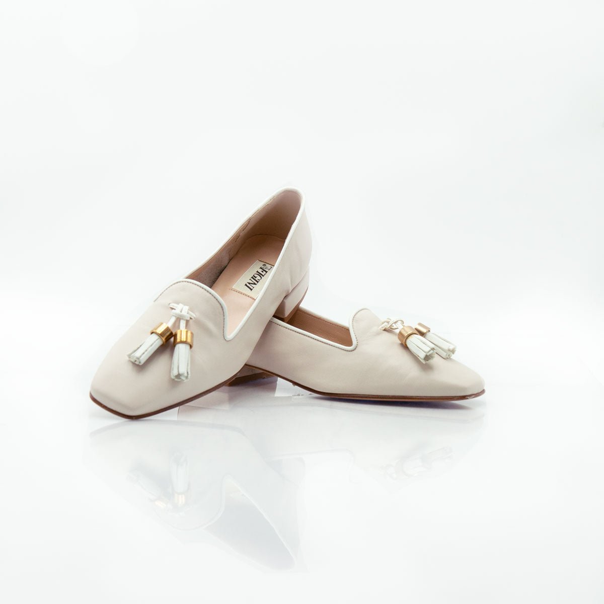 Figini - pantofola con fiocchetti e tacco 2 cm in nappa panna - Figini Milano