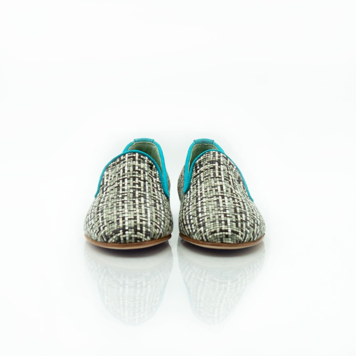 Figini - Pantofola in tessuto pied de poule beige nero - Figini Milano