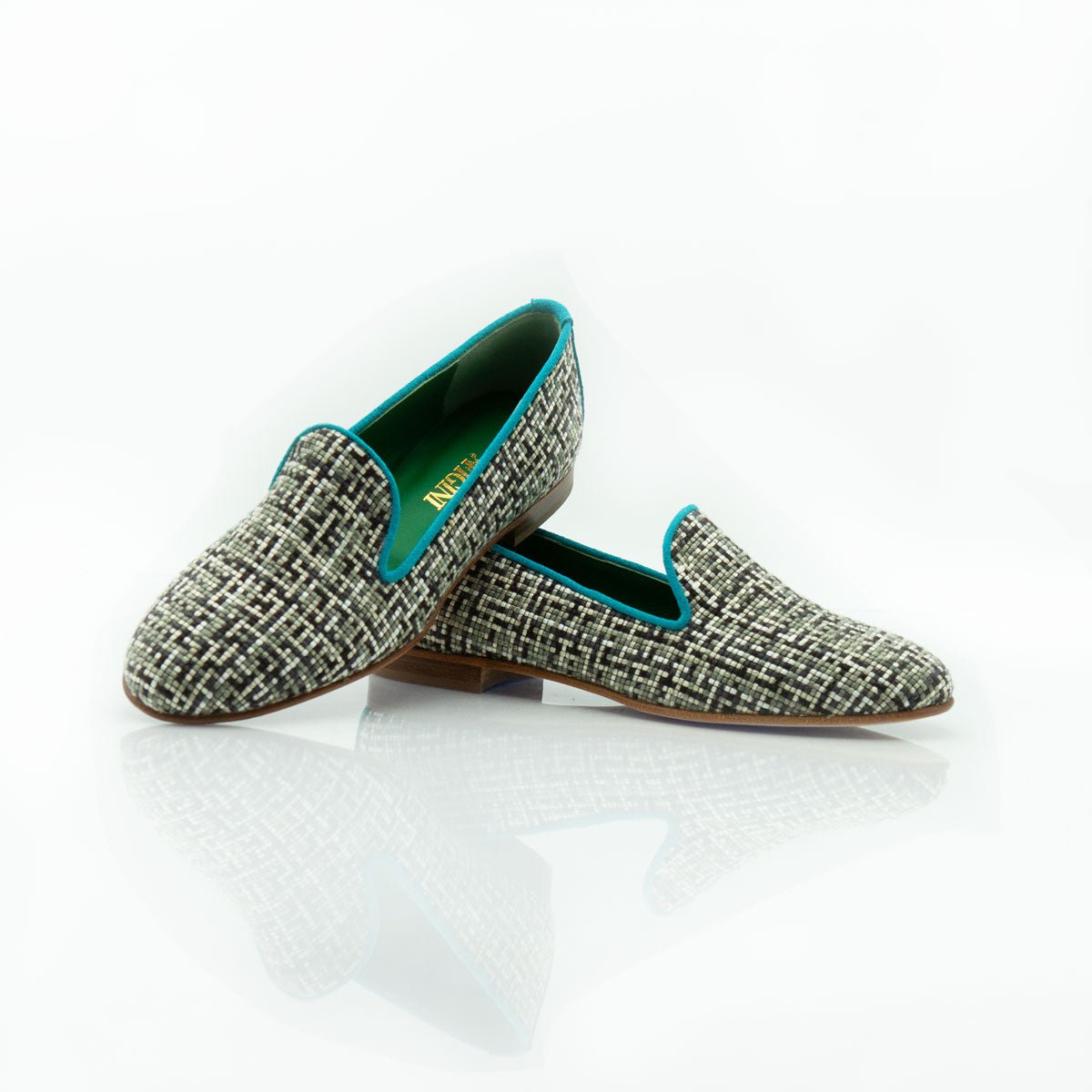 Figini - Pantofola in tessuto pied de poule beige nero - Figini Milano