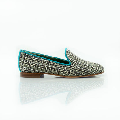 Figini - Pantofola in tessuto pied de poule beige nero - Figini Milano