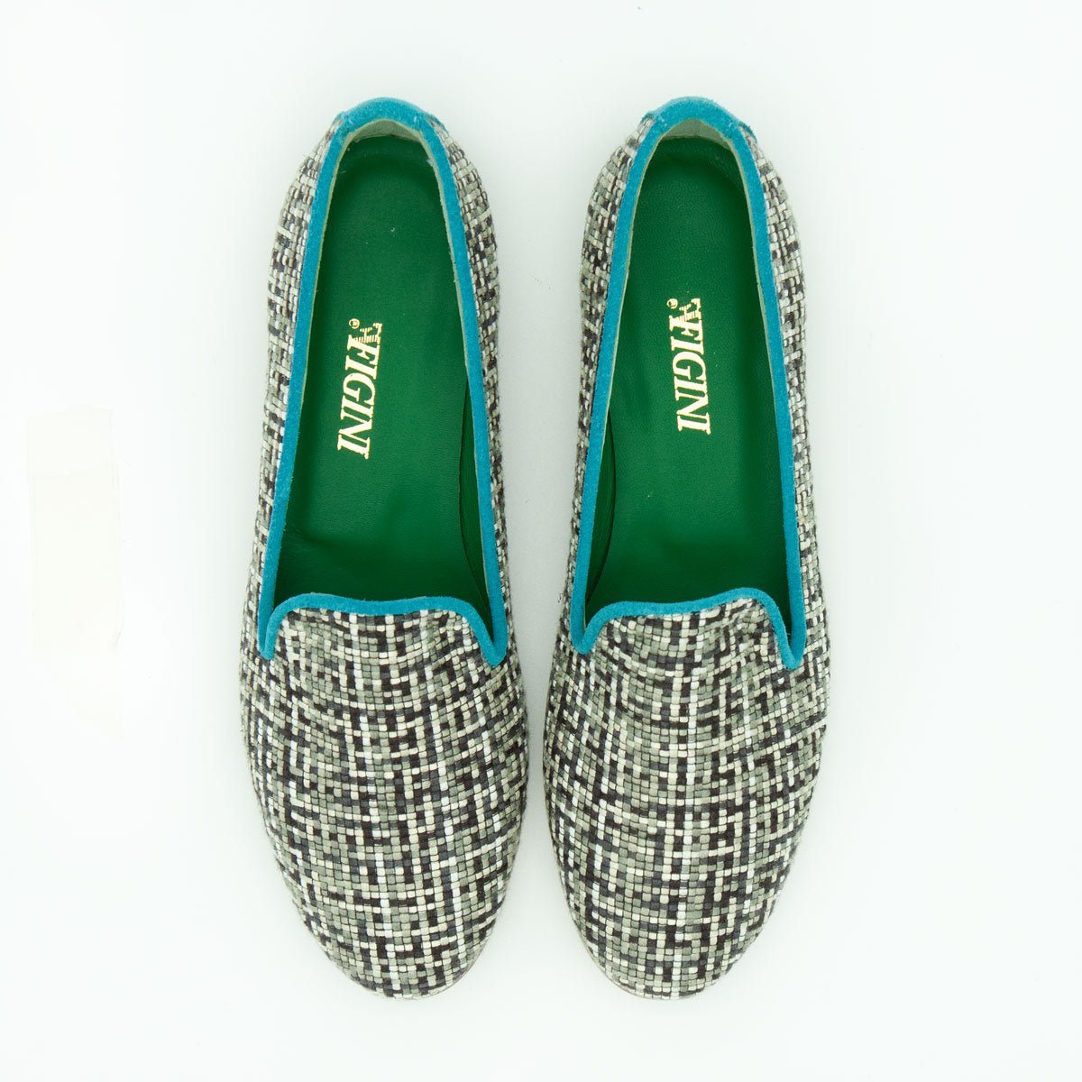 Figini - Pantofola in tessuto pied de poule beige nero - Figini Milano