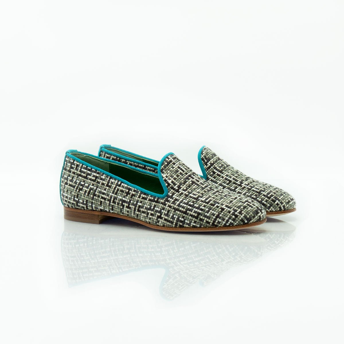 Figini - Pantofola in tessuto pied de poule beige nero - Figini Milano