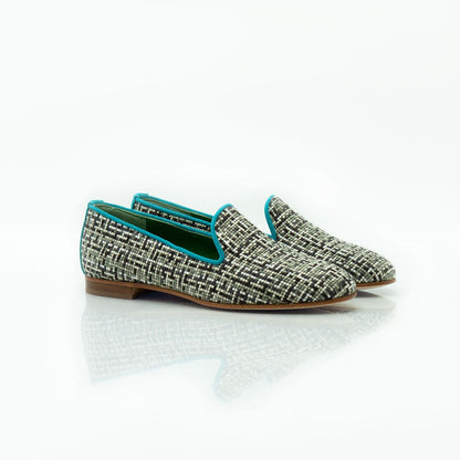 Figini - Pantofola in tessuto pied de poule beige nero - Figini Milano