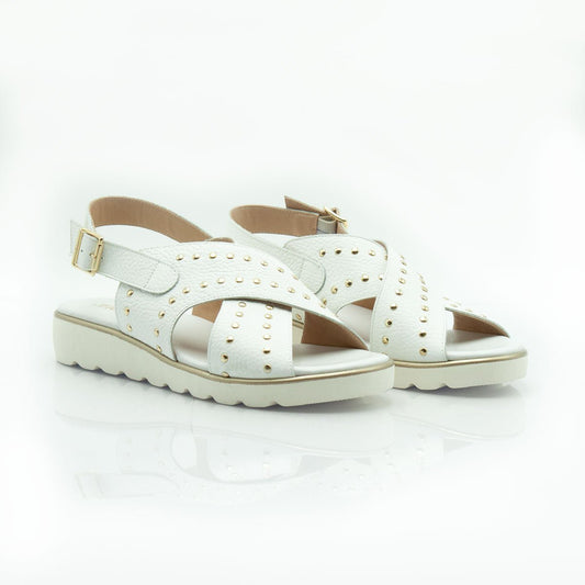 Figini - Sandali a fasce borchiate incrociate in nappa bianca - Figini Milano