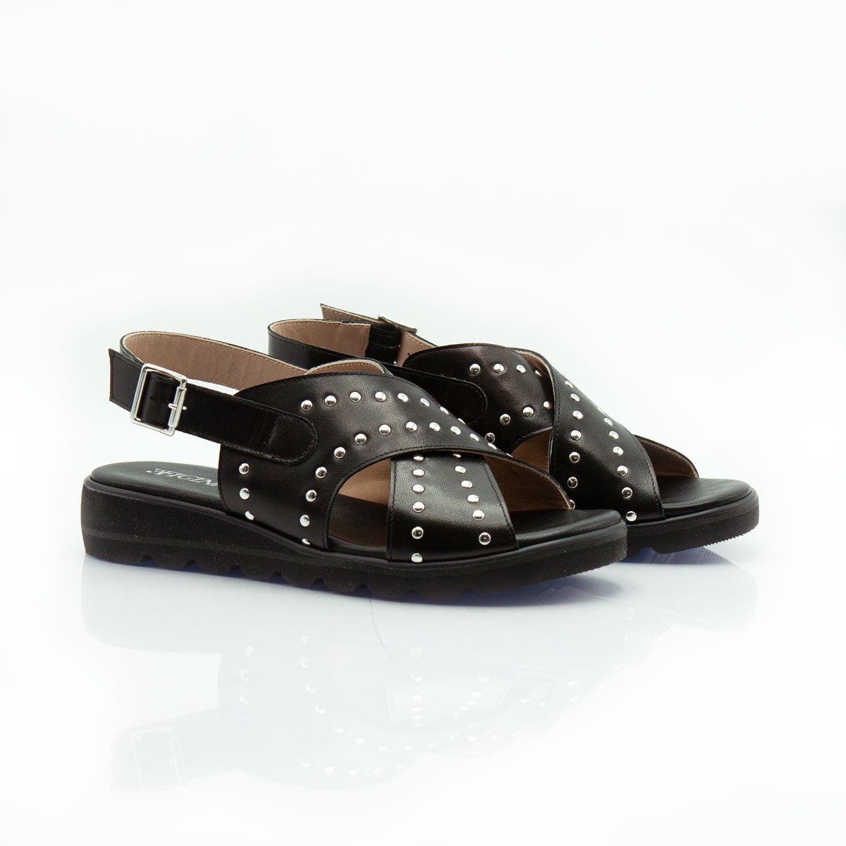 Figini - Sandali a fasce borchiate incrociate in nappa nera - Figini Milano
