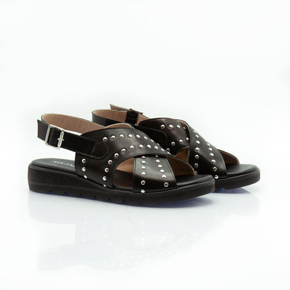 Figini - Sandali a fasce borchiate incrociate in nappa nera - Figini Milano