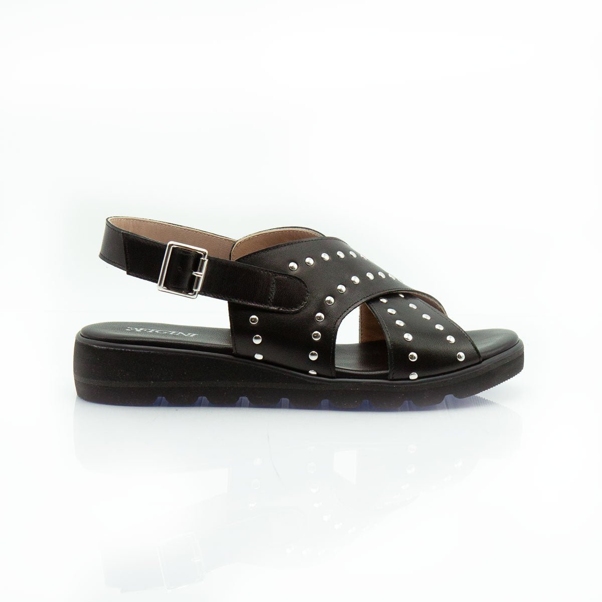 Figini - Sandali a fasce borchiate incrociate in nappa nera - Figini Milano
