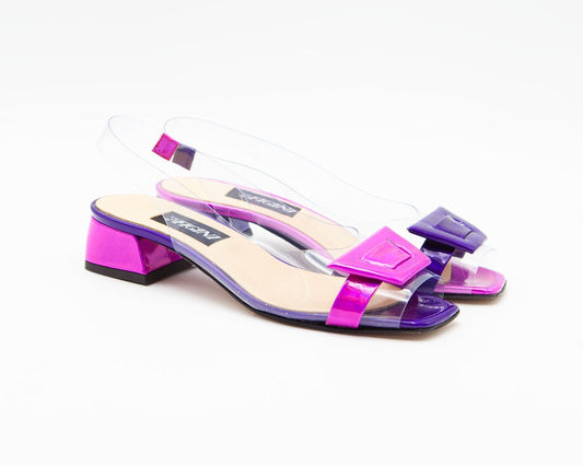 Figini - Sandali Asimmetrici in vinile con tacco 3 cm Viola - Rosa - Figini Milano