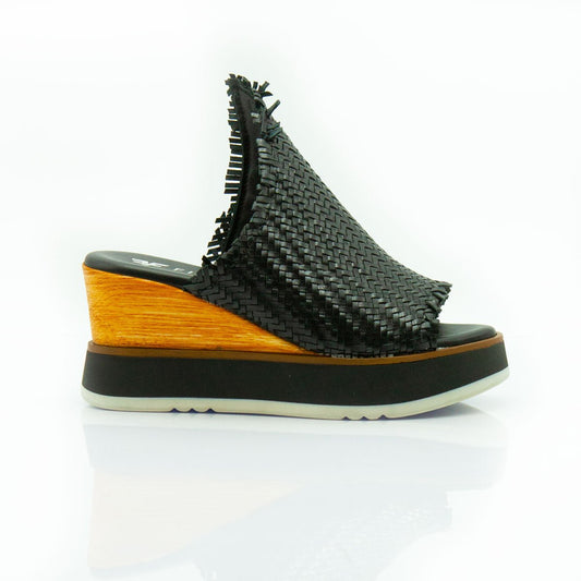 Figini - Sandali Ciabatte platform in pelle intrecciata nero - Figini Milano
