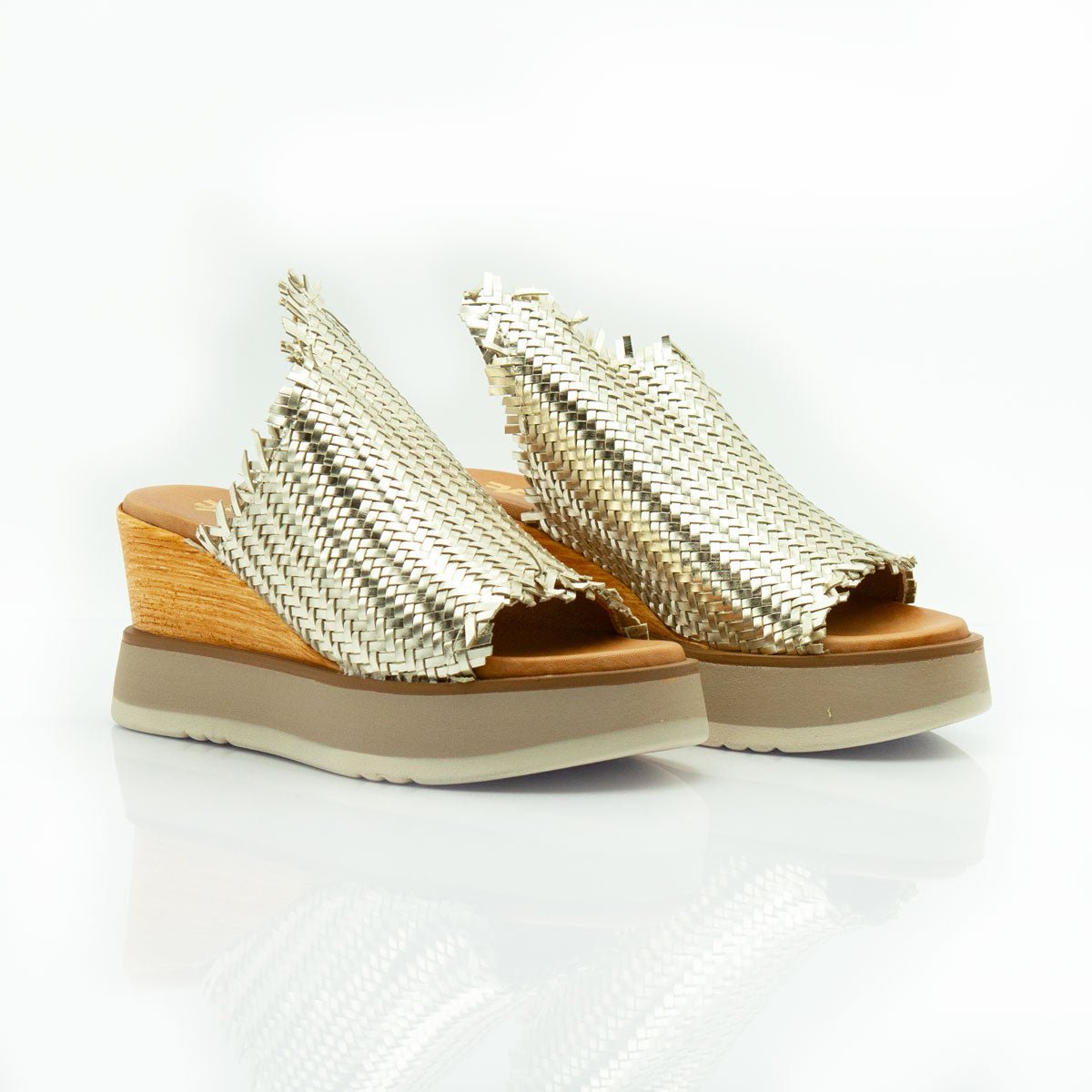 Figini - Sandali Ciabatte platform in pelle intrecciata platino - Figini Milano