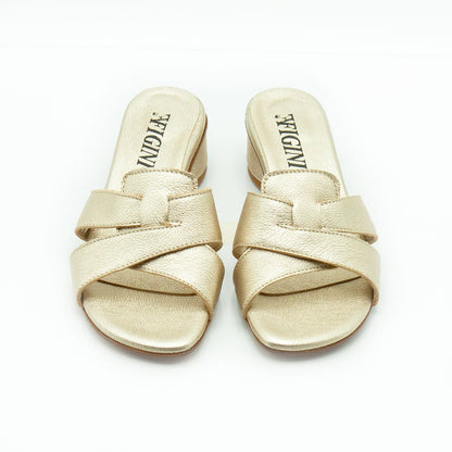 Figini - Sandali ciabattine a fasce incrociate in nappa platino - Figini Milano