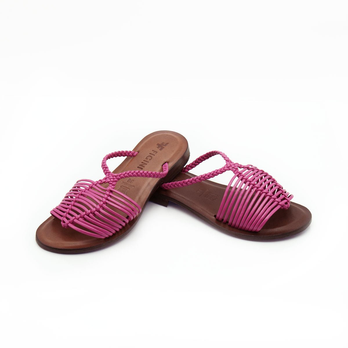 Figini - Sandali ciabattine con listini dipelle intrecciati fucsia - Figini Milano