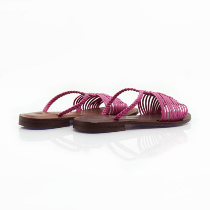 Figini - Sandali ciabattine con listini dipelle intrecciati fucsia - Figini Milano