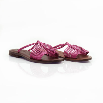 Figini - Sandali ciabattine con listini dipelle intrecciati fucsia - Figini Milano