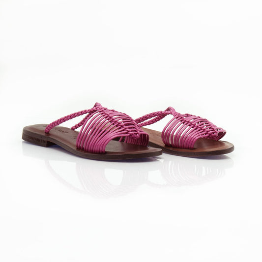 Figini - Sandali ciabattine con listini dipelle intrecciati fucsia - Figini Milano