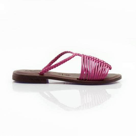 Figini - Sandali ciabattine con listini dipelle intrecciati fucsia - Figini Milano