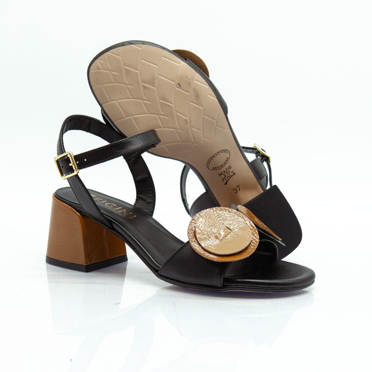 Figini Sandali con accessori e tacco 5 cm in nappa nero - Figini Milano