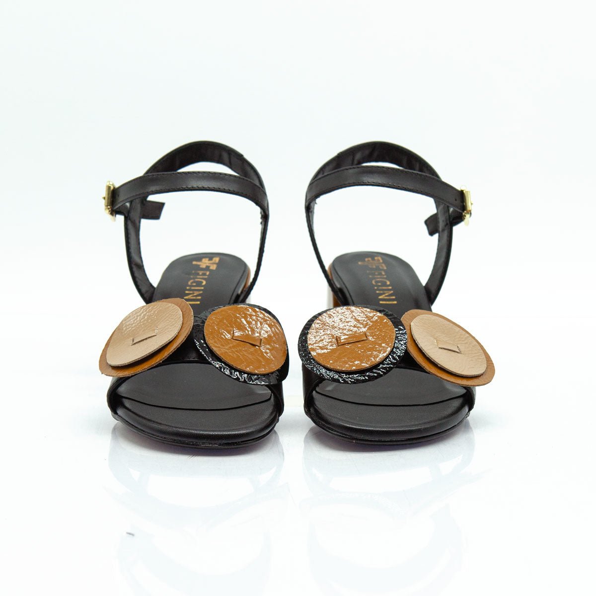 Figini Sandali con accessori e tacco 5 cm in nappa nero - Figini Milano