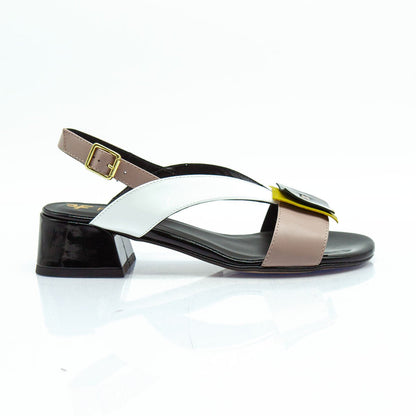 Figini - Sandali con accessorio e tacco 4 cm in nappa nero e beige - Figini Milano