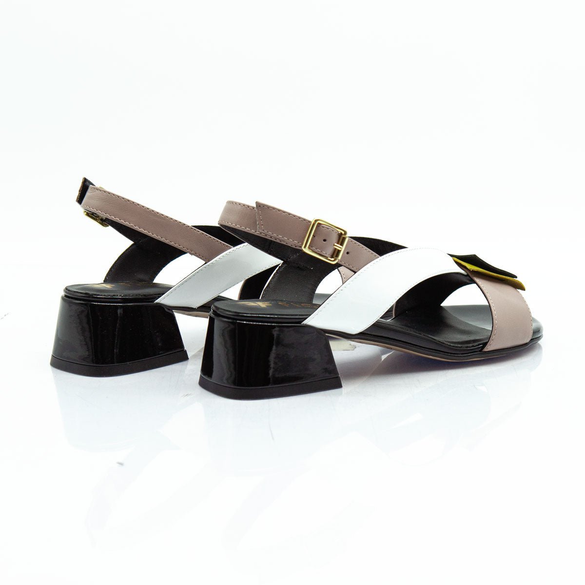 Figini - Sandali con accessorio e tacco 4 cm in nappa nero e beige - Figini Milano
