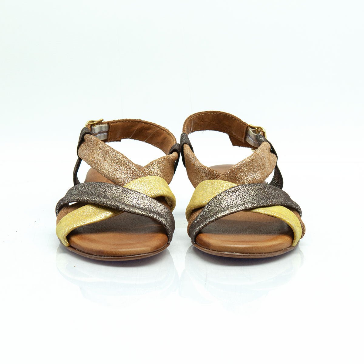 Figini - Sandali con Fasce Tubolari Tacco 2 cm in camoscio Cuoio Multicolor - Figini Milano
