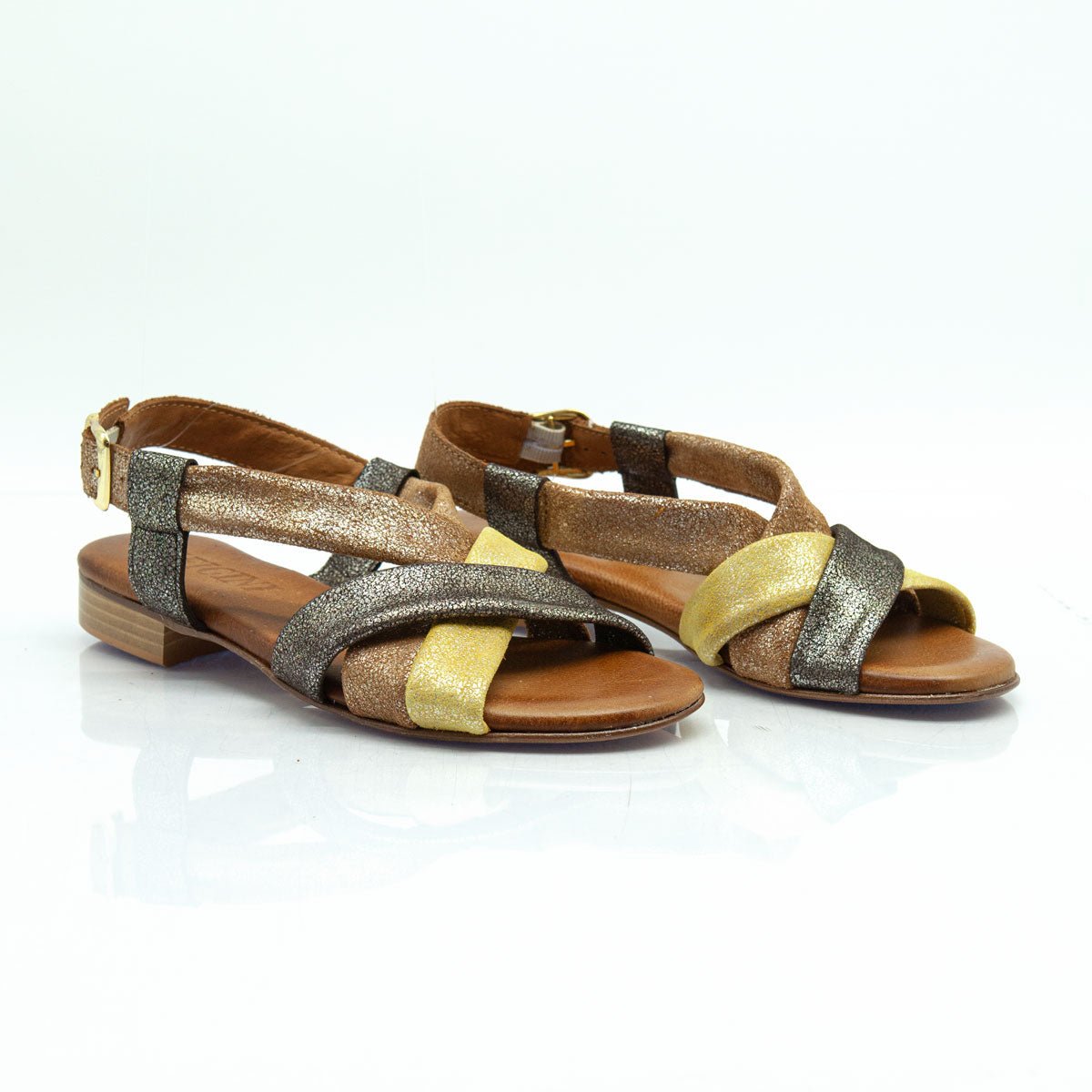 Figini - Sandali con Fasce Tubolari Tacco 2 cm in camoscio Cuoio Multicolor - Figini Milano