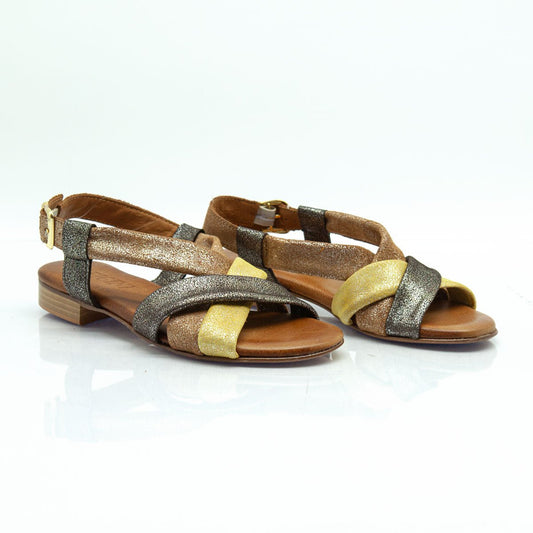 Figini - Sandali con Fasce Tubolari Tacco 2 cm in camoscio Cuoio Multicolor - Figini Milano
