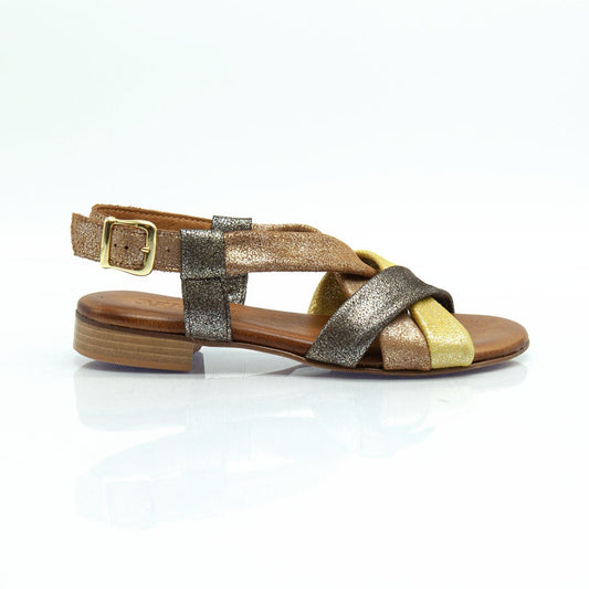 Figini - Sandali con Fasce Tubolari Tacco 2 cm in camoscio Cuoio Multicolor - Figini Milano