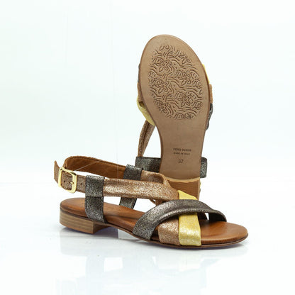 Figini - Sandali con Fasce Tubolari Tacco 2 cm in camoscio Cuoio Multicolor - Figini Milano
