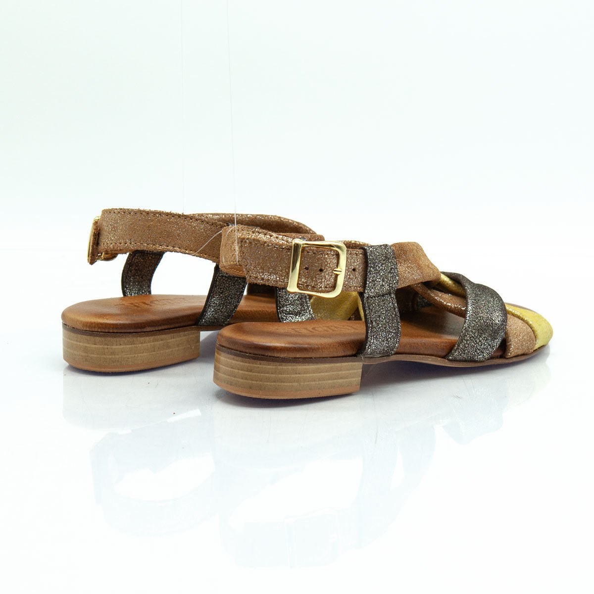 Figini - Sandali con Fasce Tubolari Tacco 2 cm in camoscio Cuoio Multicolor - Figini Milano