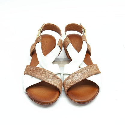 Figini - Sandali con Fasce Tubolari Tacco 2 cm in nappa bianca e cuoio - Figini Milano